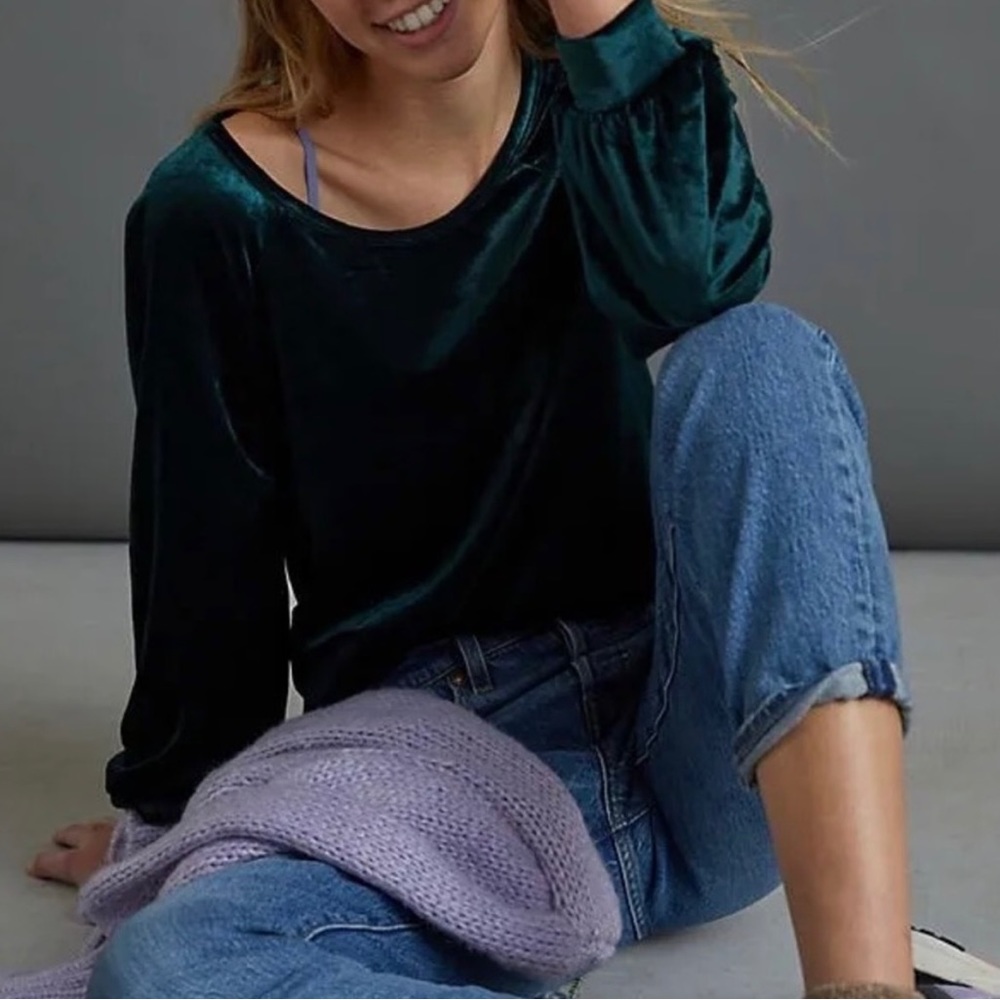 Anthropologie Maeve Candace Velvet Top Emerald Green XS - Picture 3 of 4